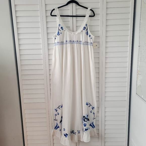 Free People Magda Blue Embroidered White Maxi Dress In Ivory Indigo Size M NWT - Picture 5 of 15